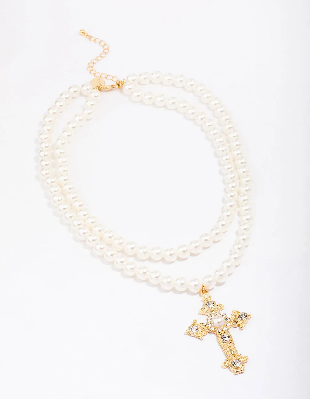 Gold Pearl Cross Multi Row Layered Necklace sold by lovisa product image thumbnail 2