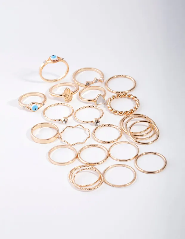 Gold Evil Eye & Hamsa Rings 24-Pack sold by lovisa