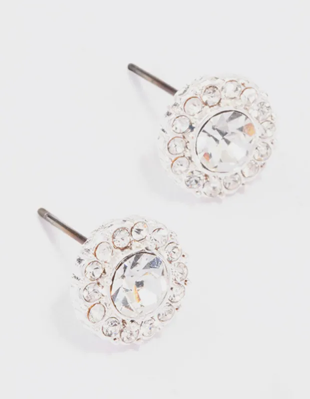 Silver Embellished Crystal Halo Stud Earrings sold by lovisa