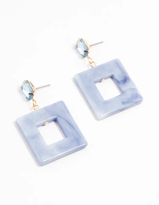Blue Acrylic Cutout Square Drop Earrings sold by lovisa