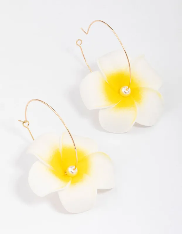 White Frangipani Pearl Hoop Earrings sold by lovisa