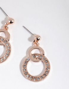 Rose Gold Diamante Interlocked Drop Earrings sold by lovisa