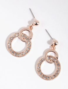 Rose Gold Diamante Interlocked Drop Earrings sold by lovisa