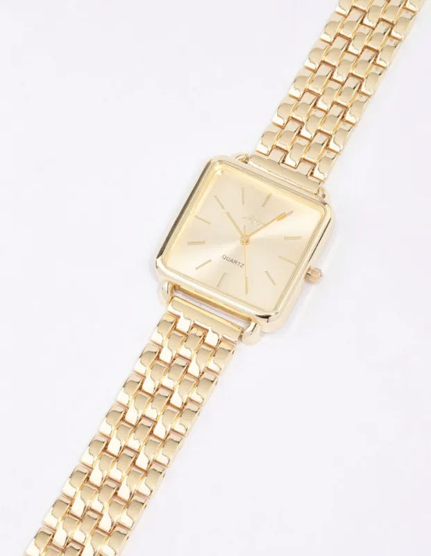 Gold Large Square Face Watch sold by lovisa