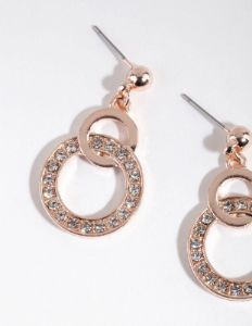Rose Gold Diamante Interlocked Drop Earrings sold by lovisa