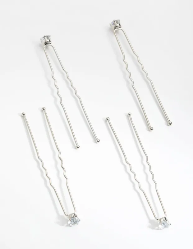 Silver Cubic Zirconia Crystal 4-Pack Hair Pins sold by lovisa