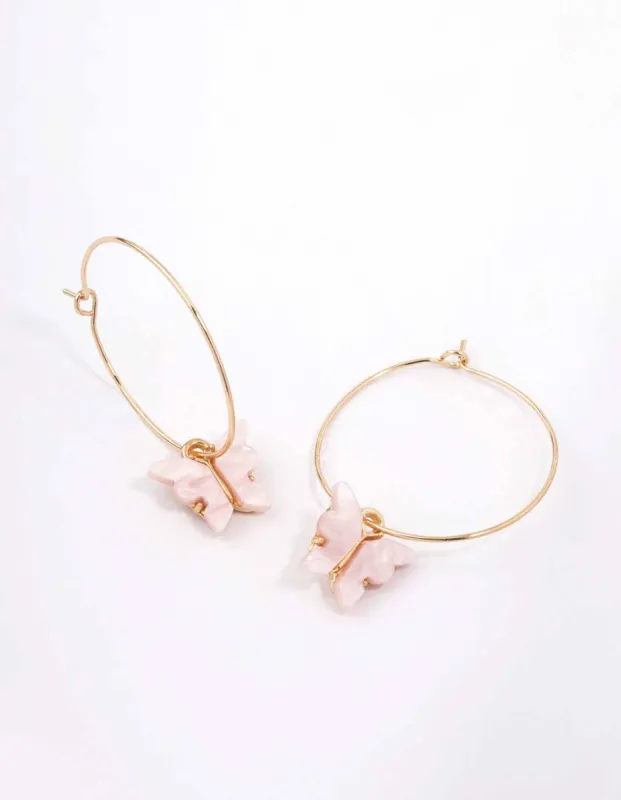Gold Fine Butterfly Hoop Earrings sold by lovisa