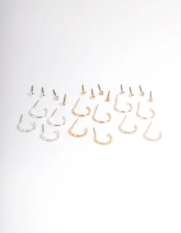 Mixed Metal Plain & Dimanate Stud & Hoop Earring 12-Pack sold by lovisa