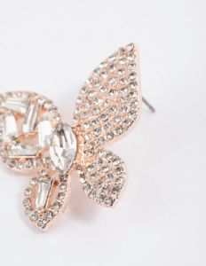 Rose Gold Butterfly Multi Stone Stud Earrings sold by lovisa