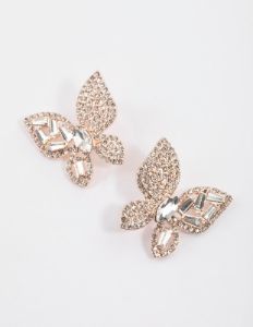 Rose Gold Butterfly Multi Stone Stud Earrings sold by lovisa