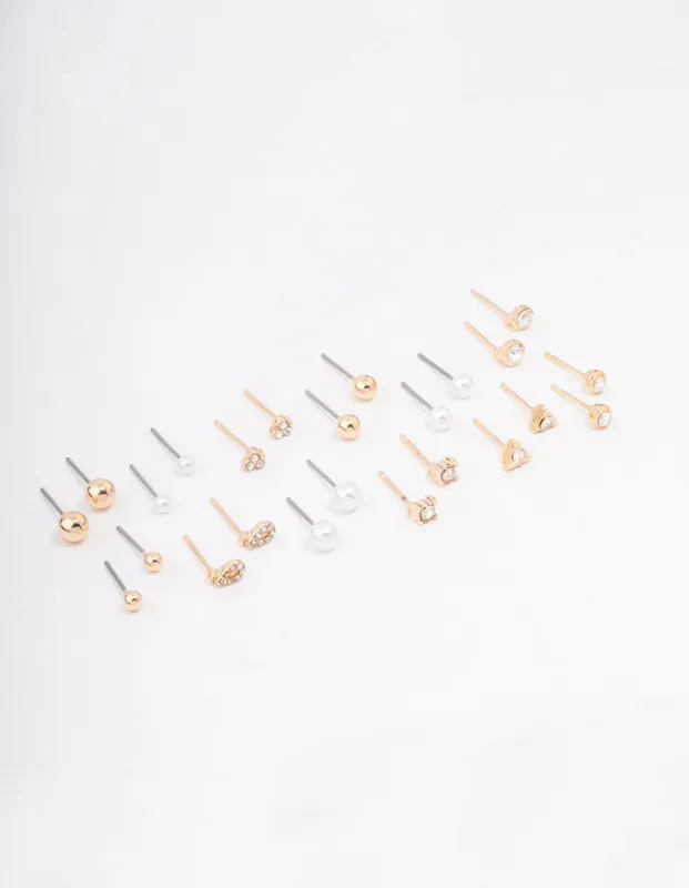 Gold Classic Pearl & Diamante Stud Earring 12-Pack sold by lovisa