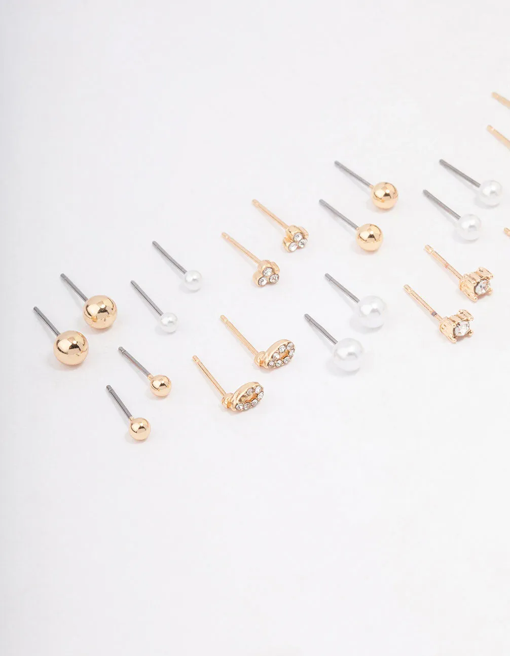 Gold Classic Pearl & Diamante Stud Earring 12-Pack sold by lovisa product image thumbnail 2