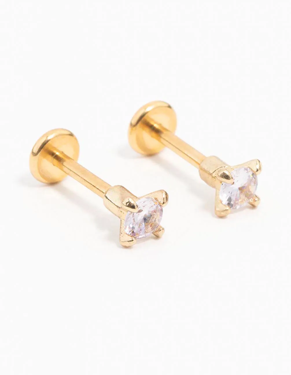 Gold Plated Surgical Steel Mini Cubic Zirconia Flat Back 2-Pack sold by lovisa