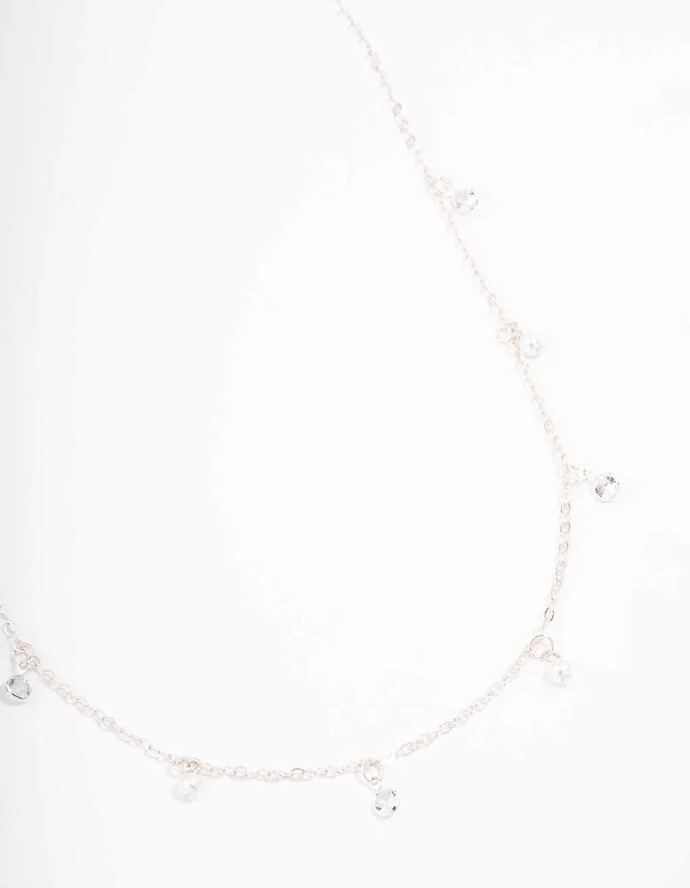 Silver Diamante & Pearl Drop Station Necklace sold by lovisa