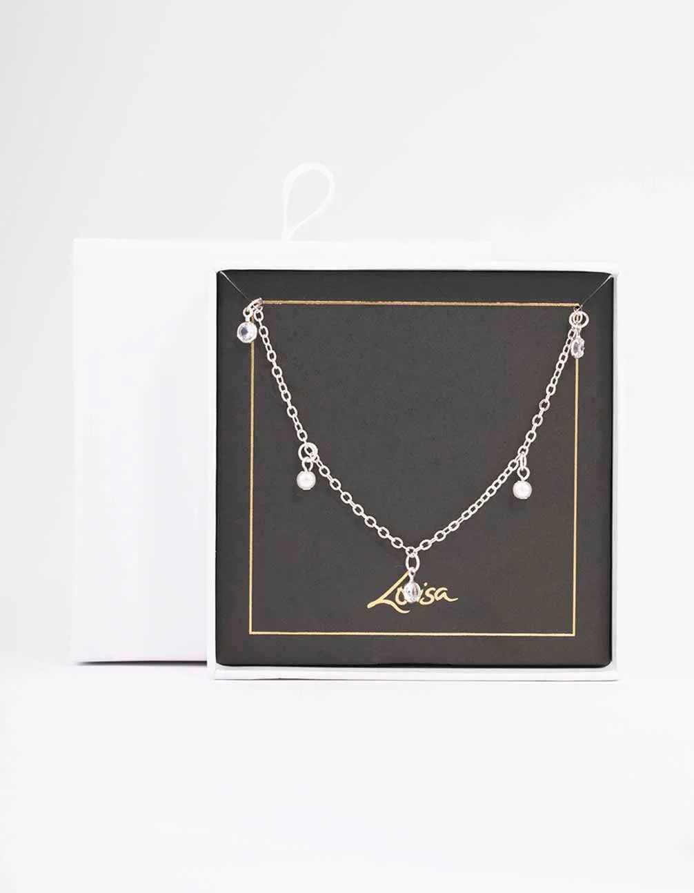 Silver Diamante & Pearl Drop Station Necklace sold by lovisa product image thumbnail 2