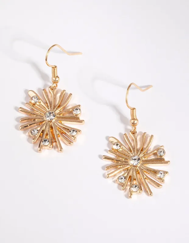Gold Sun Burst Drop Earrings sold by lovisa