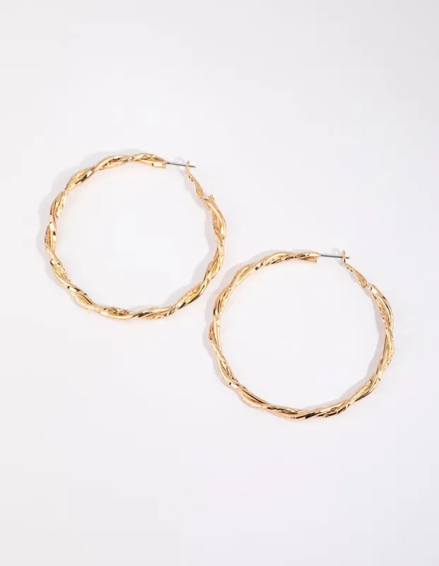 Gold Double Twist Hoop Earrings sold by lovisa