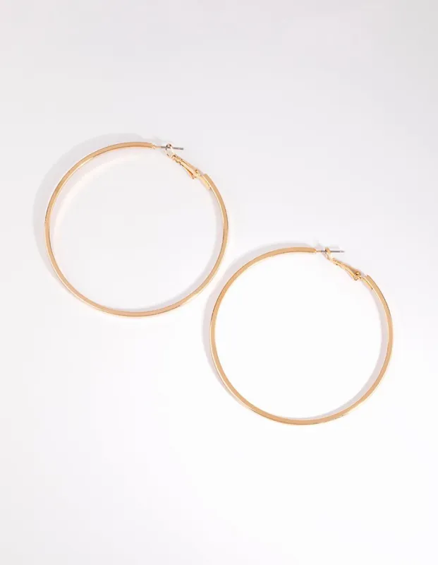 Gold Large Flat Hoop Earrings sold by lovisa