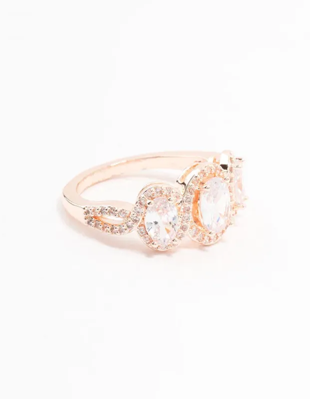 Rose Gold Trio Oval Cubic Zirconia Ring sold by lovisa