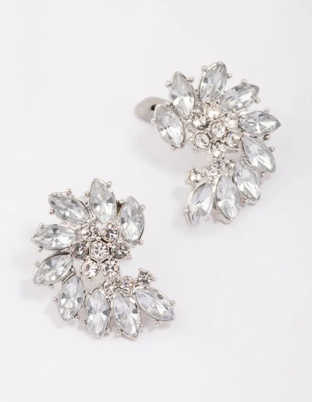 Rhodium Fan Marquise Diamante Stud Earrings sold by lovisa