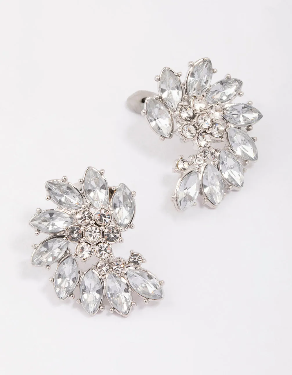 Rhodium Fan Marquise Diamante Stud Earrings sold by lovisa