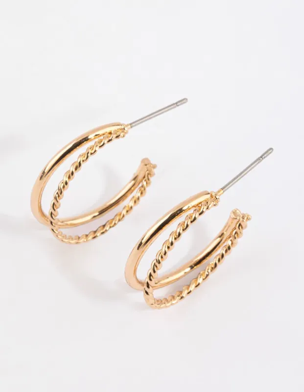 Gold Plain & Twisted Hoop Earrings sold by lovisa