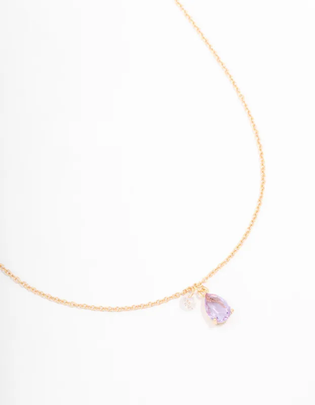 Gold Pear Acrylic Lilac Stone Pendant Necklace sold by lovisa