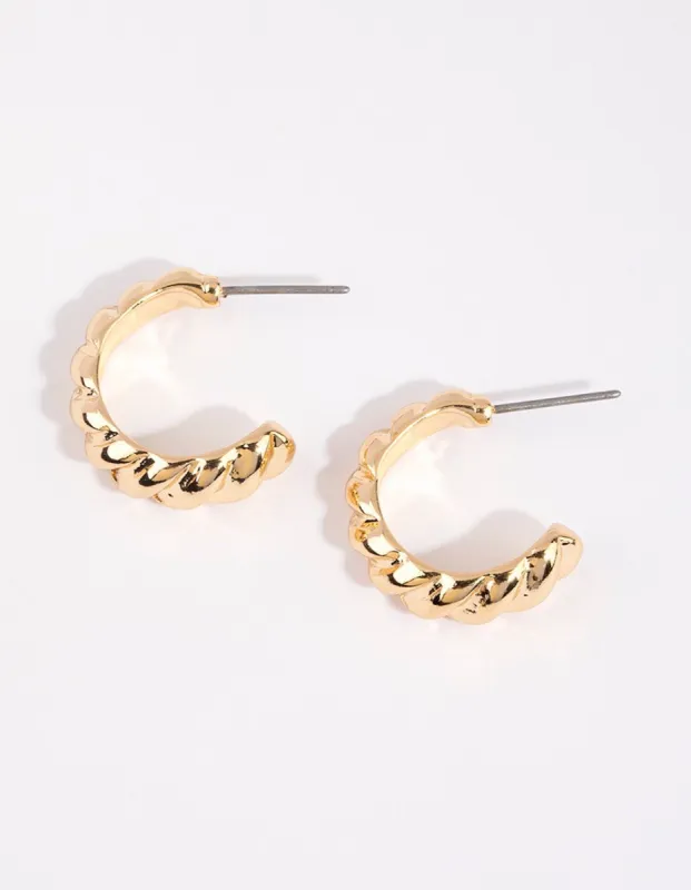Gold Croissant Textured Huggie Earrings sold by lovisa