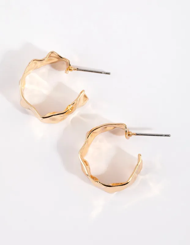 Gold Thick Crinkle Hoop Earrings sold by lovisa