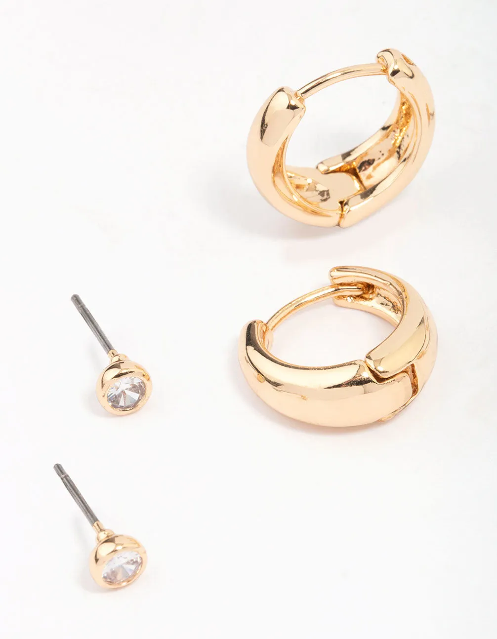 Gold Mixed Simple Stud & Hoop Earring 3-Pack sold by lovisa product image thumbnail 2