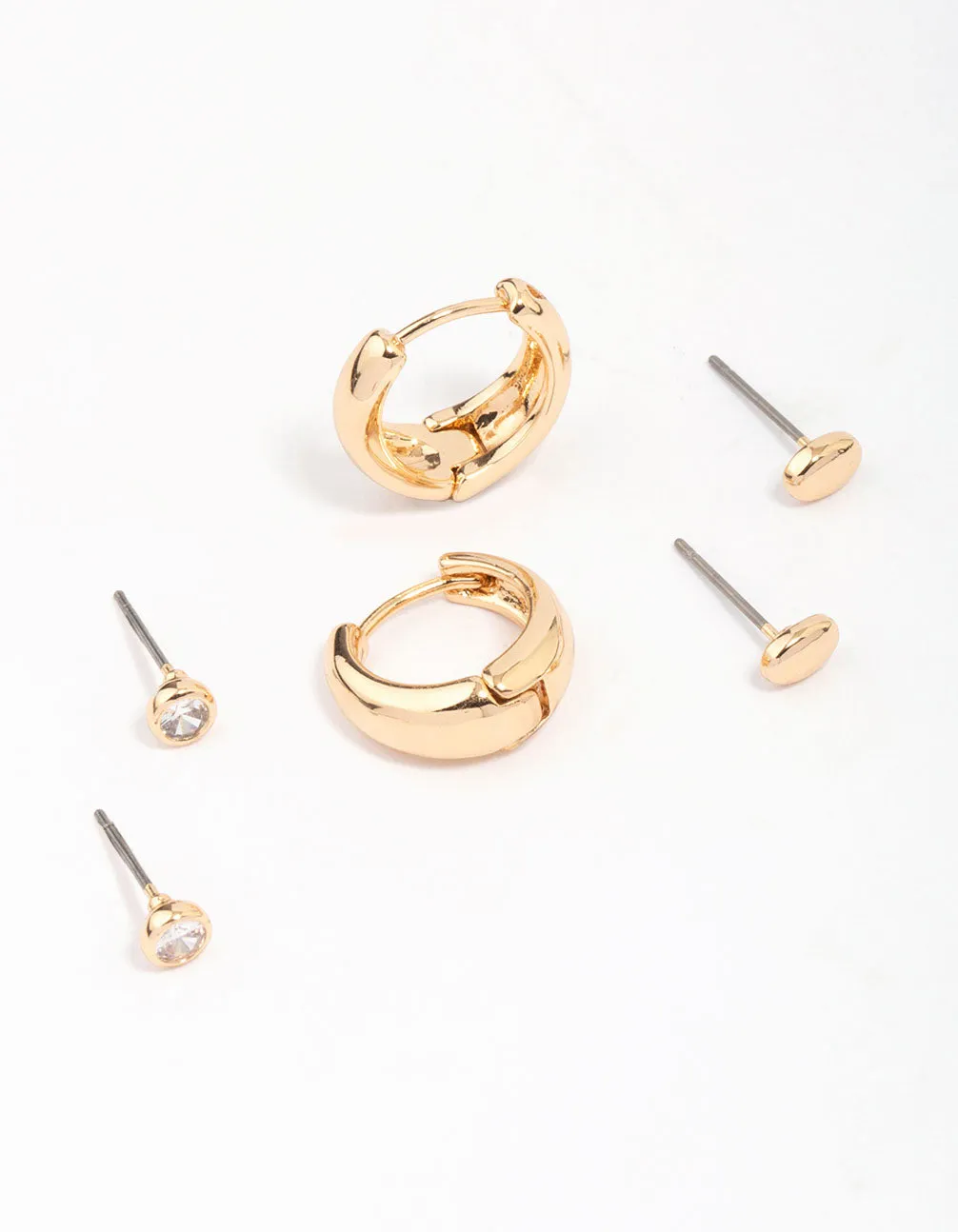 Gold Mixed Simple Stud & Hoop Earring 3-Pack sold by lovisa