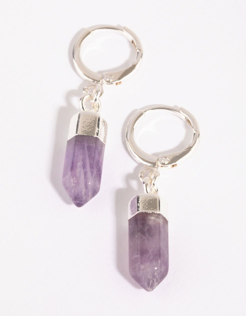 Silver Amethyst Shard Huggie Earrings sold by lovisa