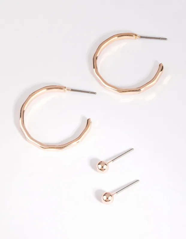 Rose Gold Textured Hoop Earring Set sold by lovisa