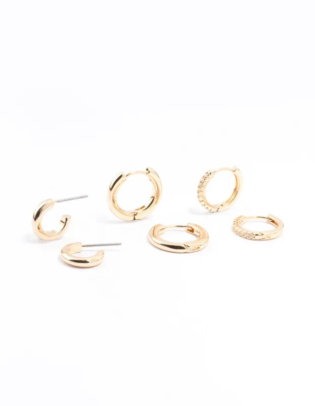 Gold Minimal Huggie Hoop Earrings 3-Pack sold by lovisa