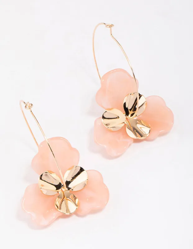 Gold Large Flower Wire Hoop Earrings sold by lovisa