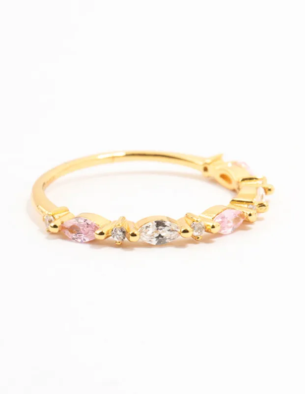 Gold Plated Sterling Silver Alternating Marquise Round Cubic Zirconia Ring sold by lovisa
