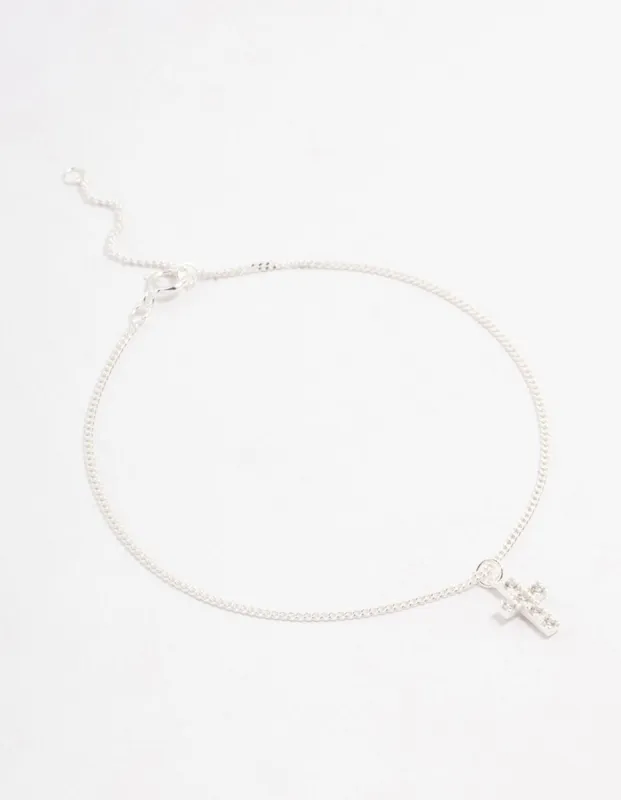 Sterling Silver Cubic Zirconia Cross Pendant Bracelet sold by lovisa