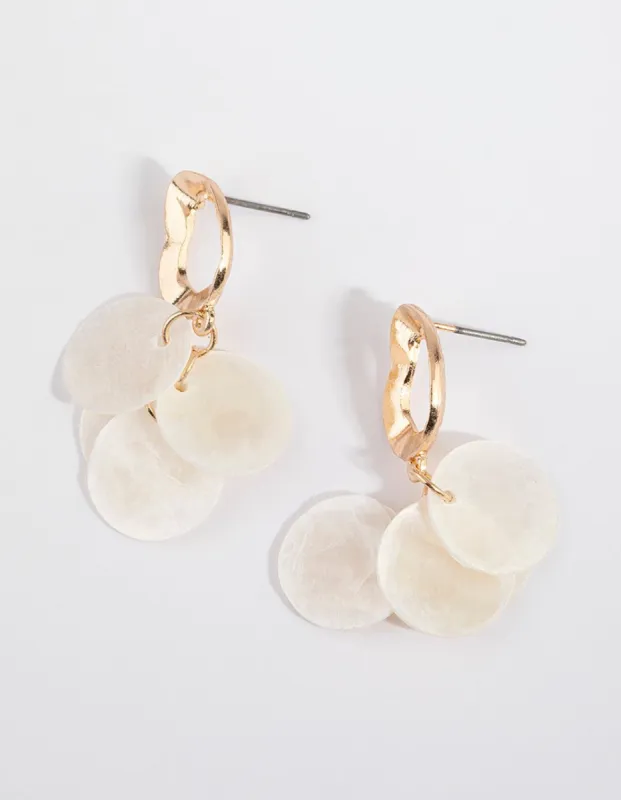 Gold Wave & Shell Coin Drop Earrings sold by lovisa