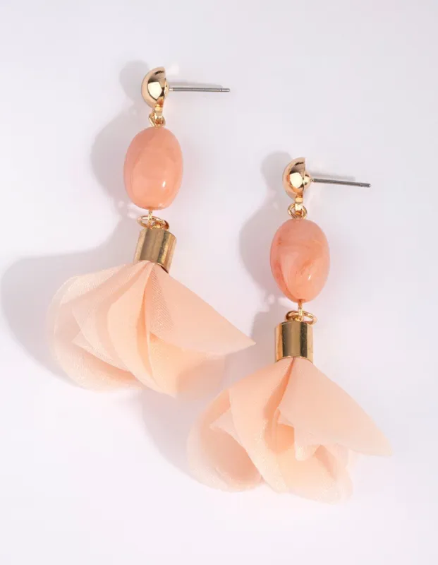 Pink Fabric & Bead Petal Drop Earrings sold by lovisa