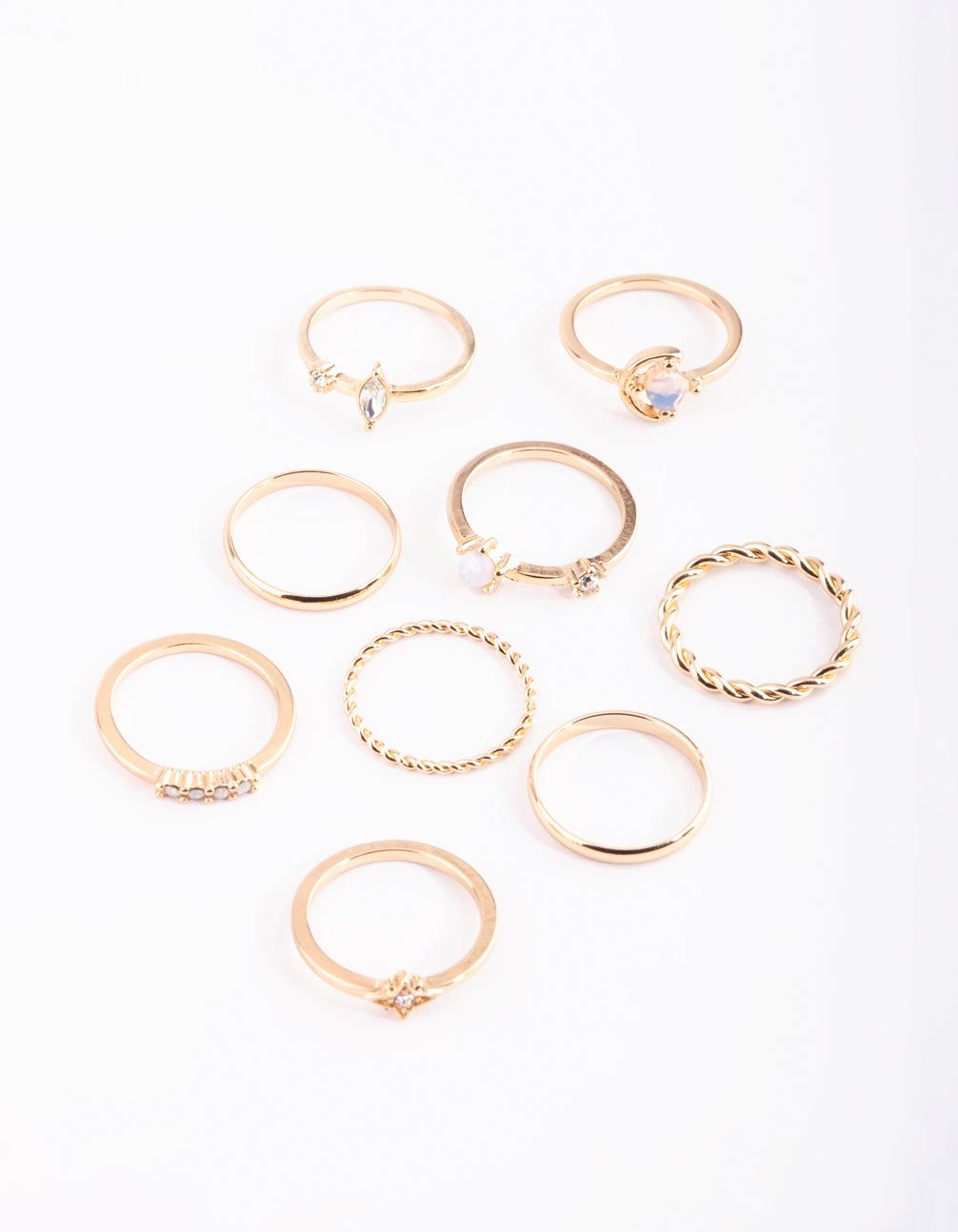 Gold Mixed Moon Ring Pack sold by lovisa
