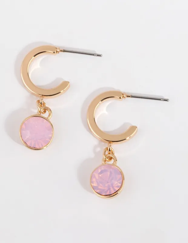 Gold & Pink Diamante Huggie Hoop Earrings sold by lovisa