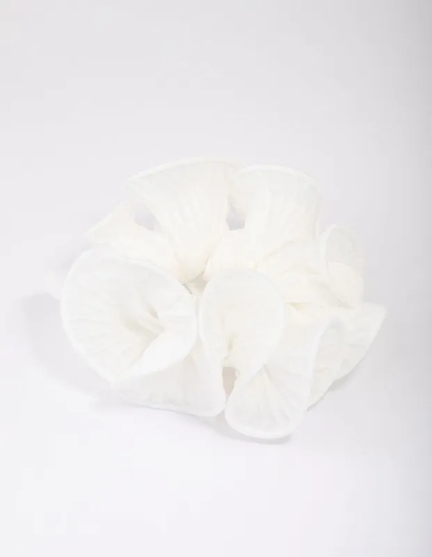 White Fabric Pleated Hair Scrunchie sold by lovisa