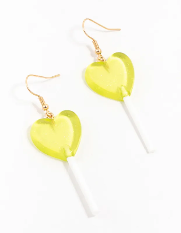 Yellow Plastic Lollipop Drop Earrings sold by lovisa