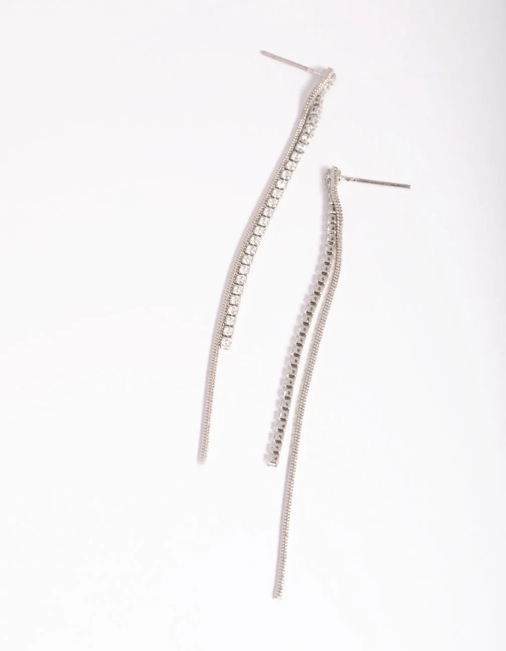 Rhodium Cubic Zirconia Chain Drop Earrings sold by lovisa