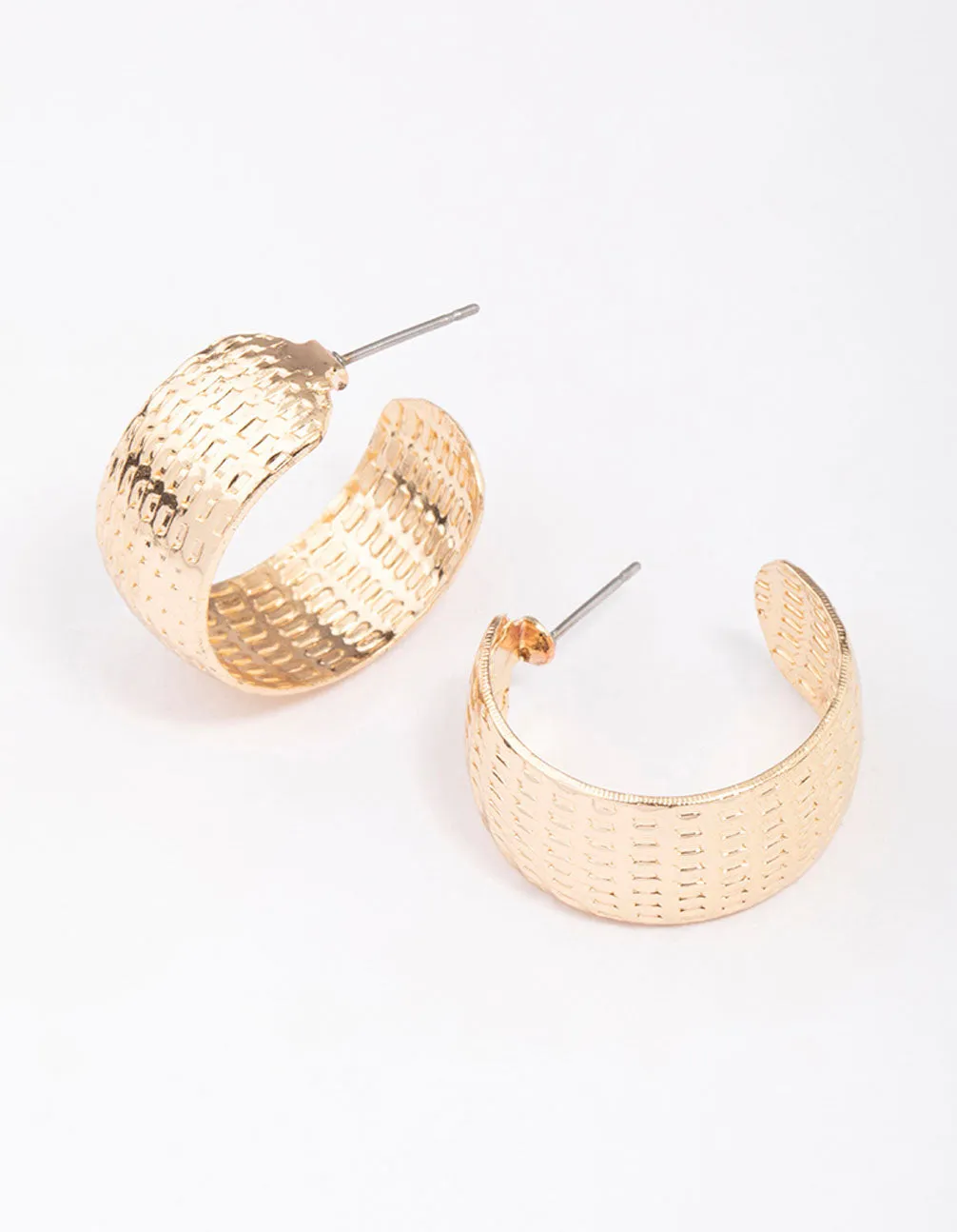 Gold Stippled Wide Huggie Hoop Earrings sold by lovisa