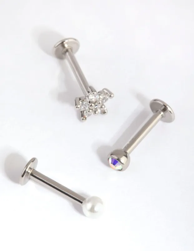 Surgical Steel Pearl Flower Flat Back Pack sold by lovisa