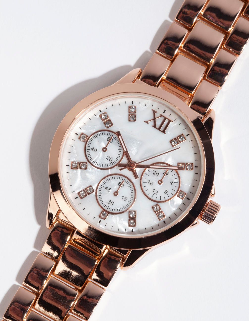 Rose Gold Marble Diamante Link Strap Watch sold by lovisa