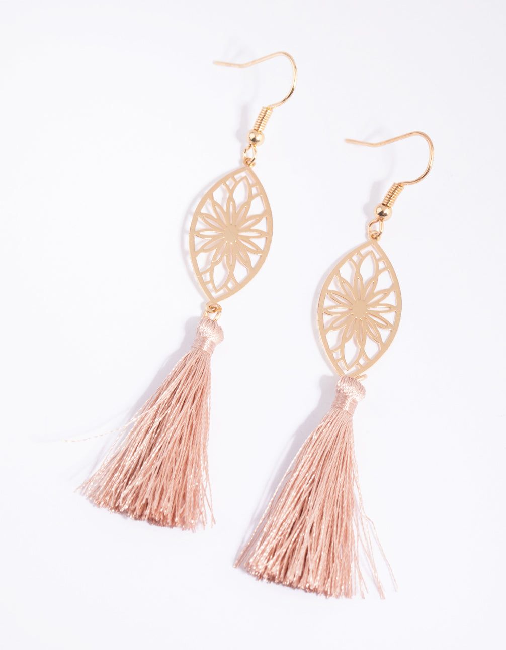 Blush Tassel & Flower Disc Drop Earrings sold by lovisa
