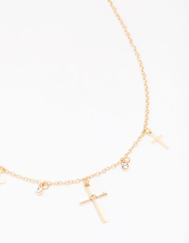 Gold Diamante Cross Droplet Necklace sold by lovisa