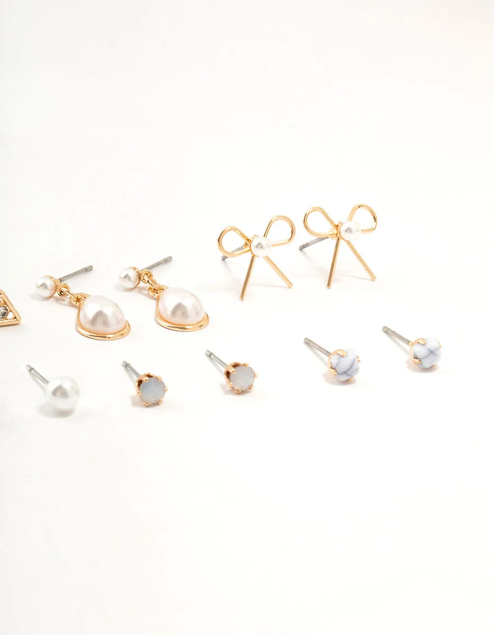 Gold Marbled Pearl & Bow Earrings 8-Pack sold by lovisa product image thumbnail 3